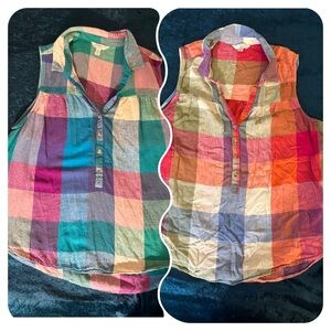Two sleeveless Plaid Button up Blouses, Size 12/14, Time and Tru